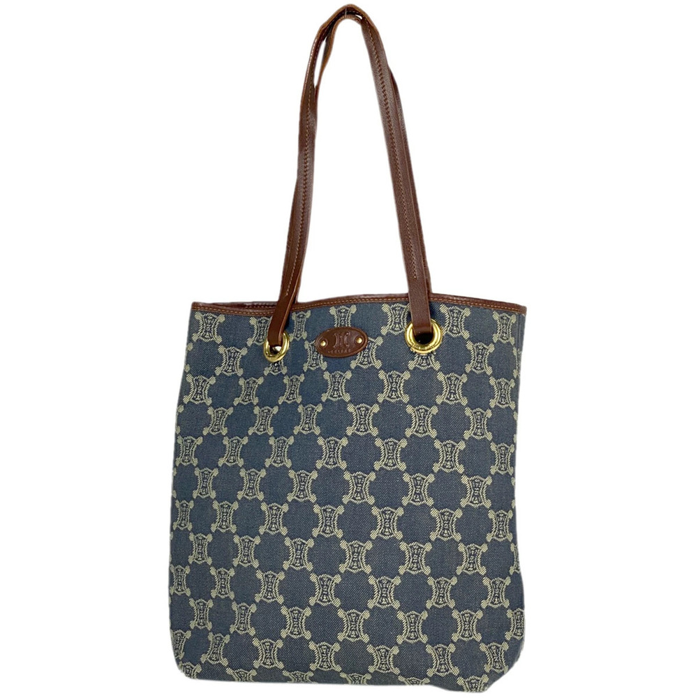Celine Macadam Tote Bag Shoulder Denim Blue Brown